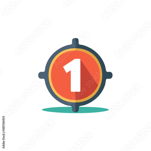 Stylized Number 1 Icon in a Circular Target Design with Long Shadow