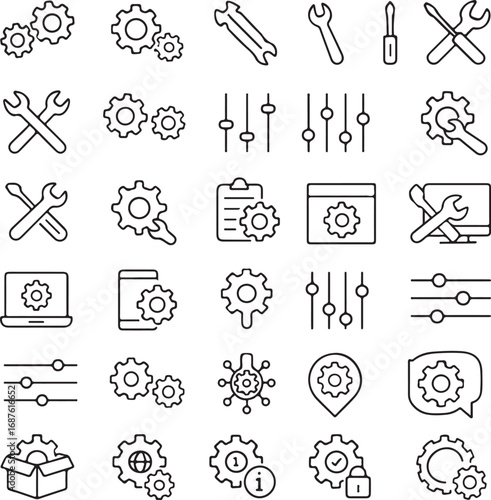 Collection of Engineering Tools and Mechanical Settings Icons for Digital Design Projects