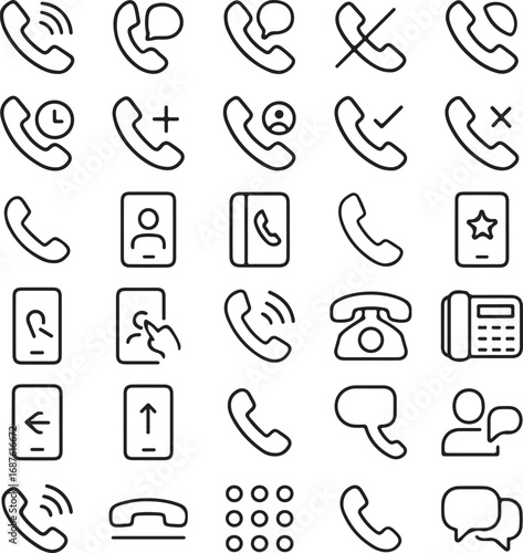 Collection of Phone Communication Icons Illustrating Various Contact Options