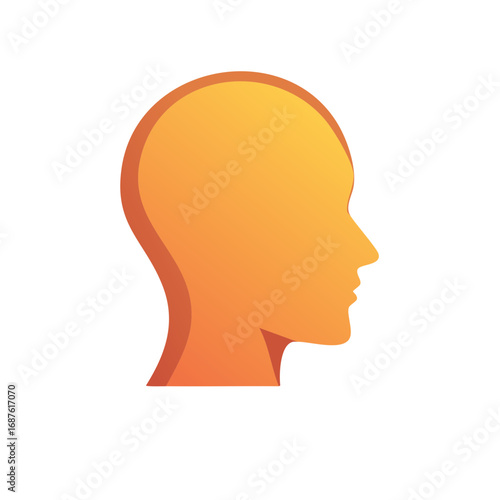 Orange Head Silhouette Profile View Simple Graphic Symbol of Thought Mind and Ideas