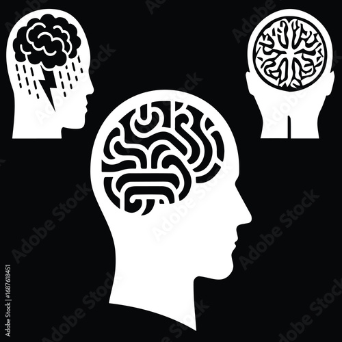 Visual representation of diverse mental health states illustrating the complexity of the human mind including stress, clarity, and thought patterns for awareness and understanding