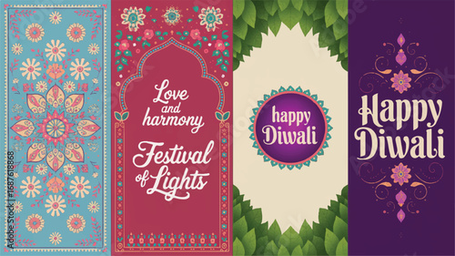 Vibrant Diwali Greetings Card Designs Featuring Traditional Patterns and Festive Wishes for a Happy Diwali Celebration