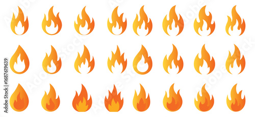 Collection of fire flame isolated on white background, burning fire vector illustration set