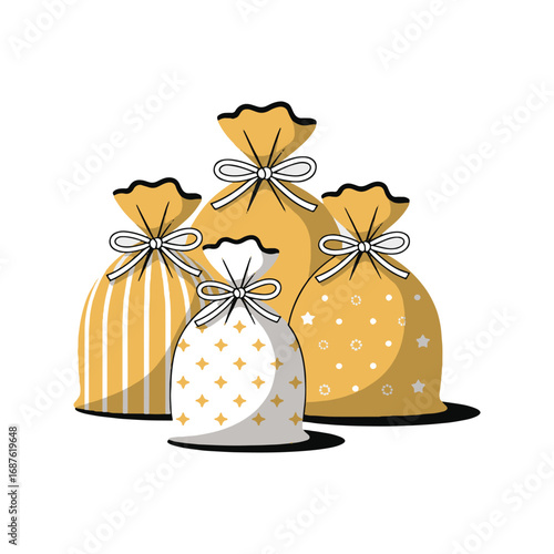 Shopping Bags Vector Illustration Gift Bags with Decorative Patterns and Celebration Elements