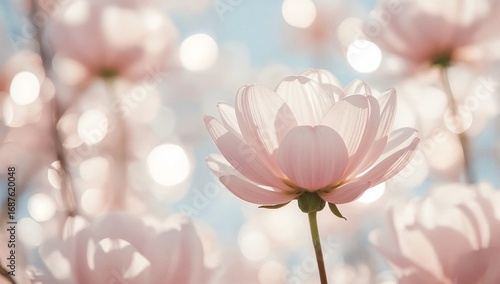 Zarte helle Blüte bei Sonne mit weichem Hintergrund und Pastell Bokeh