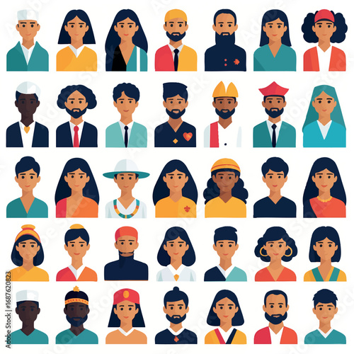 Diverse People Icons Collection Vector Design. Inclusive Flat Geometric Representation of Multicultural Community