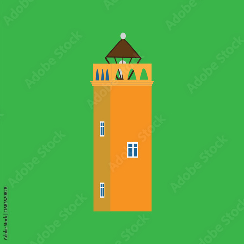 Colorful Illustration of a Traditional Tower Building