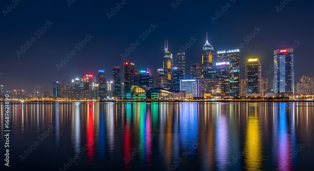 Naklejka premium Night Skyscrapers Reflection