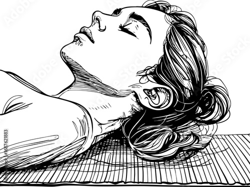 Sketch vector of person lying on yoga mat deep relaxation and rest icon