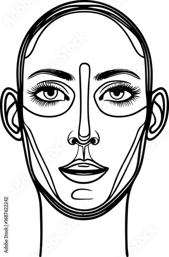 Multisensory perception vector concept. Human face with sensory organs outlined in thin black continuous line style showing five senses visualization.