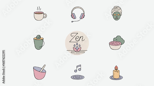 Zen Lifestyle Concept with Spa Beauty Relaxation and Mindfulness Elements for Wellbeing and Harmony