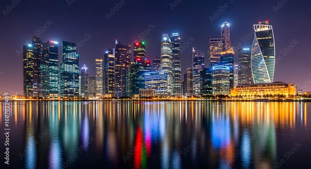 Naklejka premium Night Skyscrapers Reflection