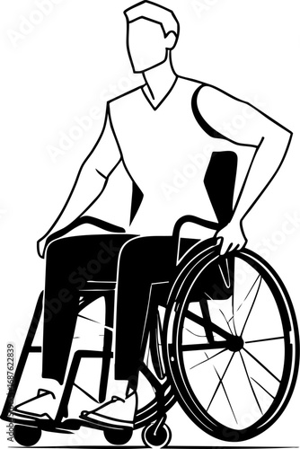 Confident Person Using Wheelchair Vector Illustration. Active Lifestyle Minimalist Outline for Inclusive Design