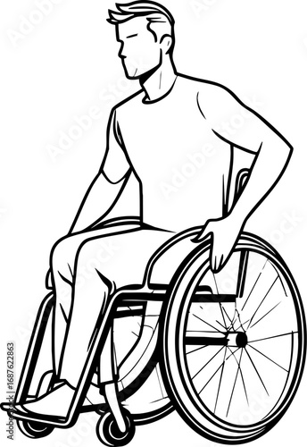 Confident Person Using Wheelchair Vector Illustration. Active Lifestyle Minimalist Outline for Inclusive Design