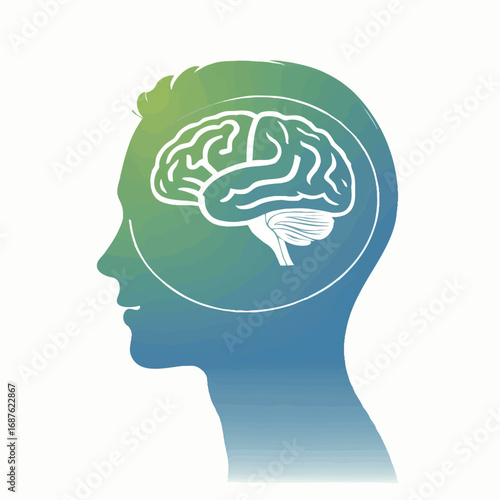 Mental Wellness Balance Concept. Minimalist Head Outline with Brain and Heart Design for Psychology and Emotional Health.