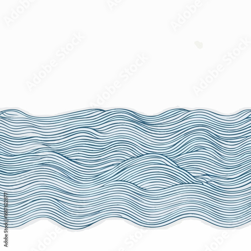 Sea Waves Pattern Outline Vector Art. Minimalist Blue Line Drawing of Ocean Water Flow