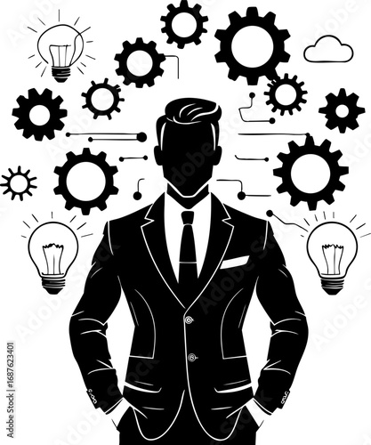 Entrepreneur brainstorming outline vector – planning ideas and creativity in business