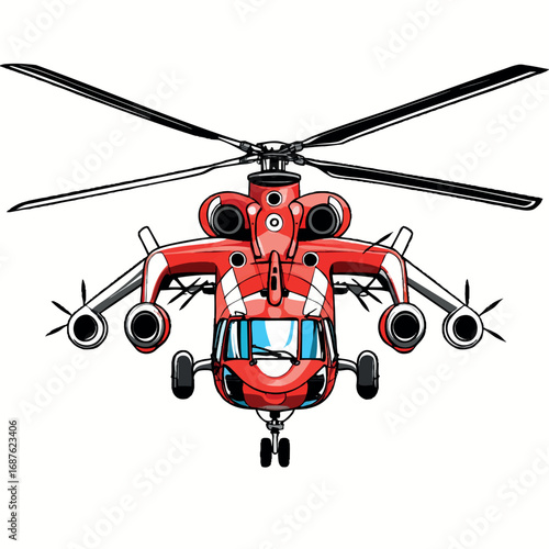 Rescue helicopter outline vector from top view technical drawing isolated on white
