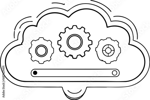 Cloud with settings gear icon. Platform management outline vector illustration isolated on white