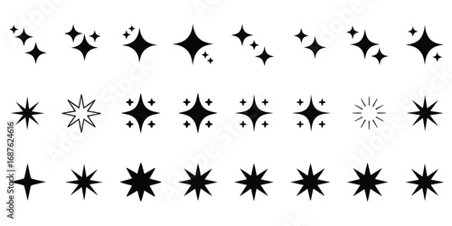 Collection of Black and White Starburst Icon Vectors for Graphic Design and Decoration with Varied positioning