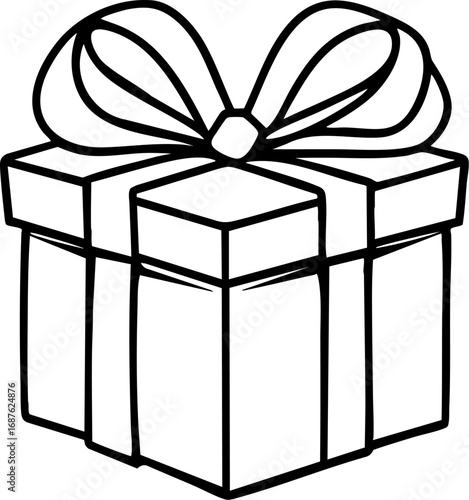 Outline vector of gift box with ribbon symbol of giving and gratitude