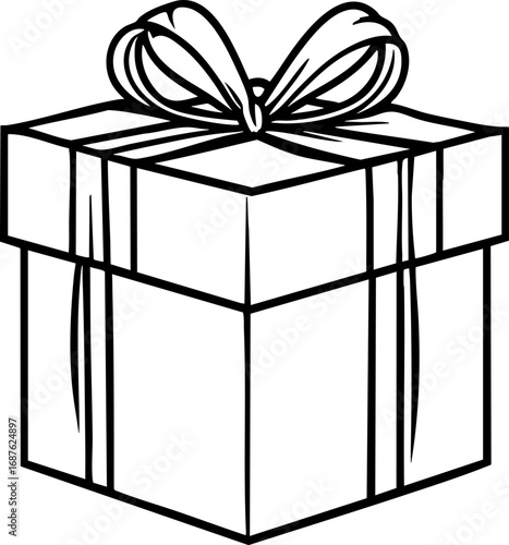 Outline vector of gift box with ribbon symbol of giving and gratitude