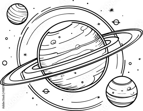 Ringed alien planet — sci-fi outline of uncharted space world