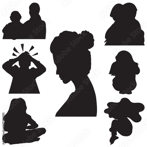 Illustrations depicting various emotional and mental health states highlighting the importance of awareness support and self care for mental wellness and resilience