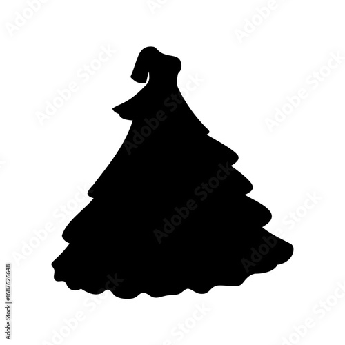 Elegant black silhouette of a tiered gown with a fitted bodice design