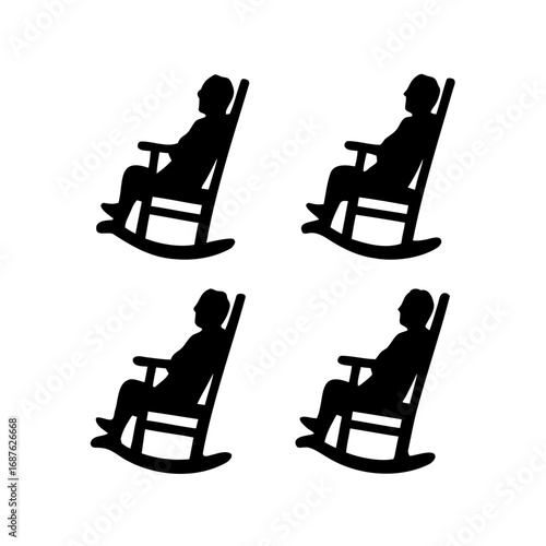 Four rocking chairs with the silhouette of a person sitting in them
