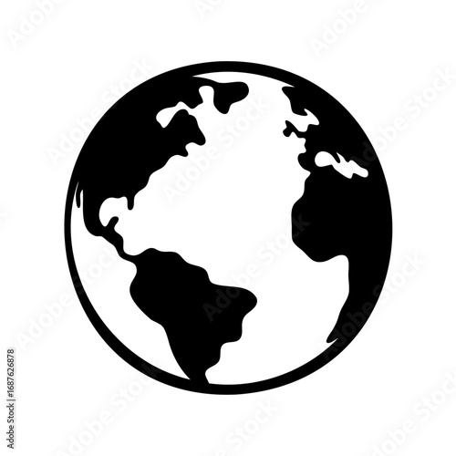 Black and White Stylized Earth Globe Displaying the Americas and Parts of Europe