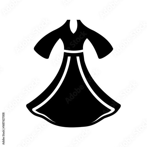 Elegant black dress with flared skirt and defined waistline, minimalist fashion