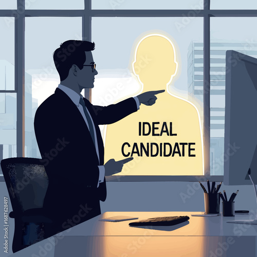Ideal candidate selection — outline vector with glowing silhouette