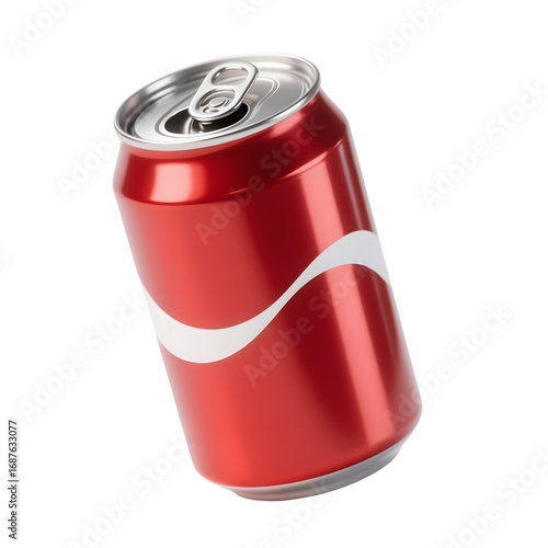 3d minimal red cola drink can icon in white transparent png background cutout	
