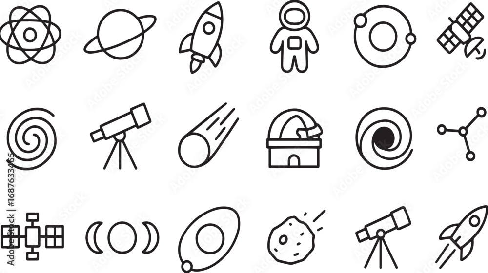 Obraz premium Thin Line Astronomy Icons for Space Exploration