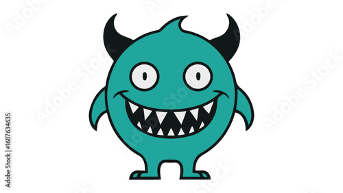 scary blue monster with a smile cartoon icon