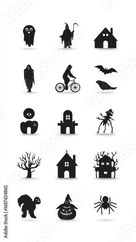 Collection of spooky silhouettes featuring ghosts, witches, and haunted houses for Halloween decor