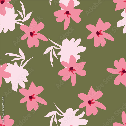 Vintage seamless floral pattern. Liberty style background of small pastel colorful flowers. Small flowers scattered over a white background. Stock vector for printing on surfaces