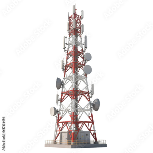 mobile phone network tower in white transparent png background cutout	