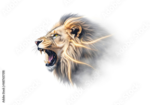 Majestic lion roaring in profile majestic african wild animal portrait powerful beast head white background