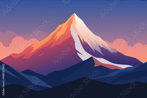 Majestic mountain peak bathed in sunset colors