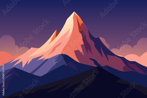 Vibrant mountain peaks illuminated by sunset glow