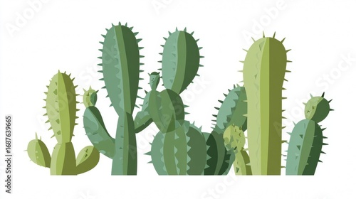 Collection of various cactus plants in different shapes and sizes.