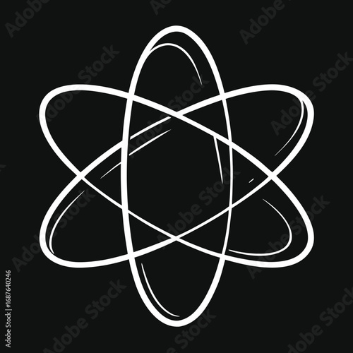 Stylized atomic structure with orbiting electrons in a hand drawn sketch silhouette isolated on white background isolated on transparent background