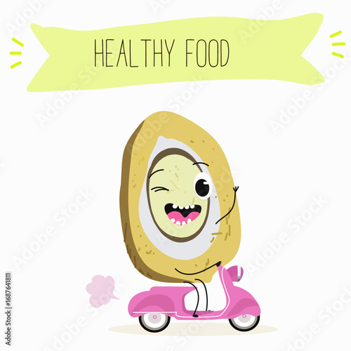 Platonia insignis, bacuri, funny characters, hand drawn vector illustration.