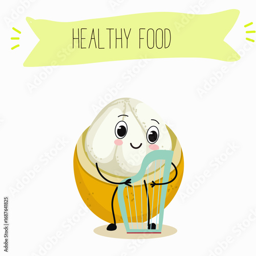 Platonia insignis, bacuri, funny characters, hand drawn vector illustration.