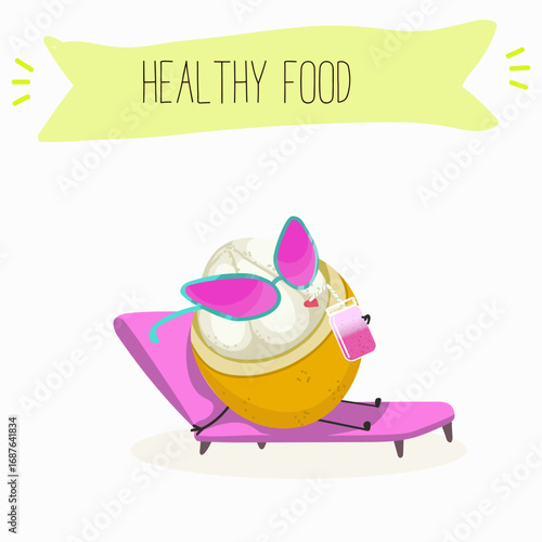 Platonia insignis, bacuri, funny characters, hand drawn vector illustration.