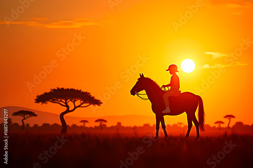 Silhouette of Rider on Horse at Sunset