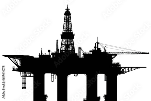 oil rig silhouette in white transparent png background cutout