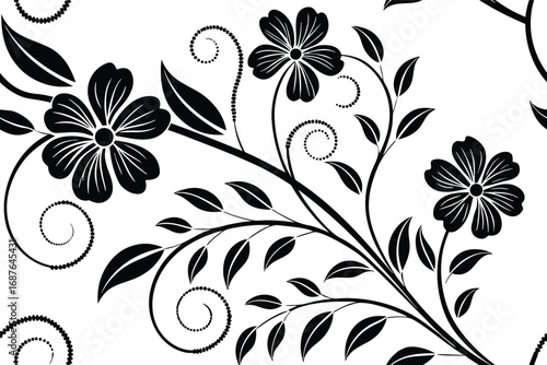 Black and White Seamless Floral Pattern – Vintage Botanical Design